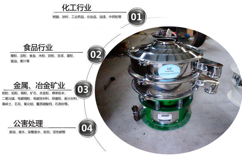 面粉振動篩粉機適用于化工，食品，金屬、冶金，公害處理等行業(yè)