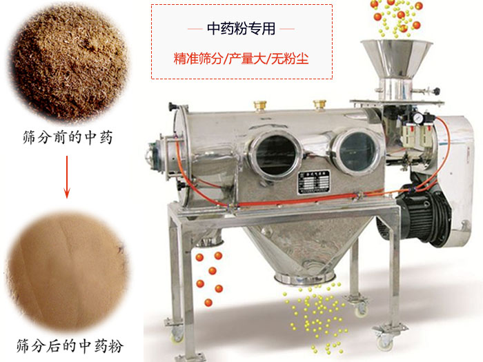 WQS50-130臥式氣流篩：中藥粉專用篩：精度篩分/產(chǎn)量大/無粉塵符合標(biāo)準(zhǔn)。